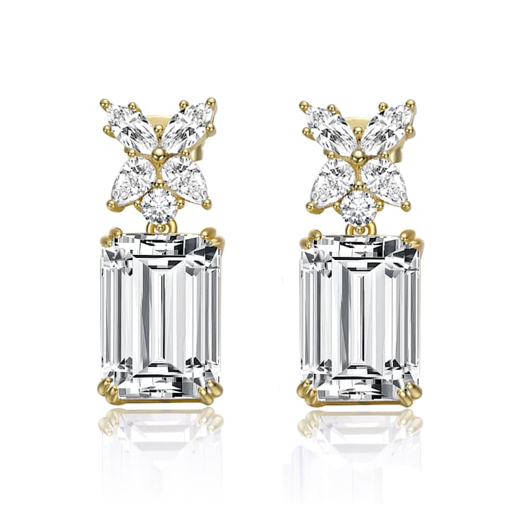 Baguette CZ Cluster Drop Earrings In 14K Gold Over Brass