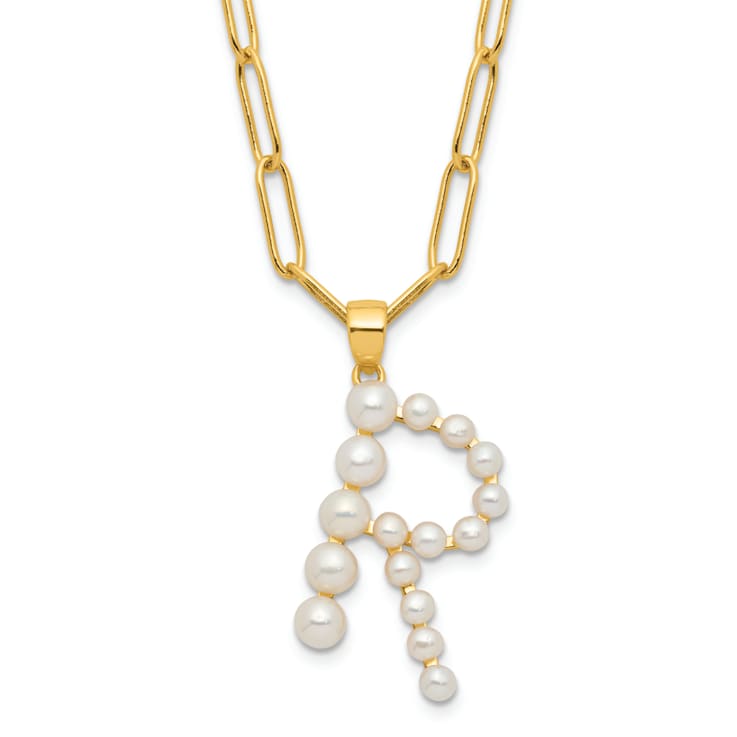 Gold Tone Sterling Silver 3-5.5mm Freshwater Cultured Pearl LETTER R
18-inch Necklace