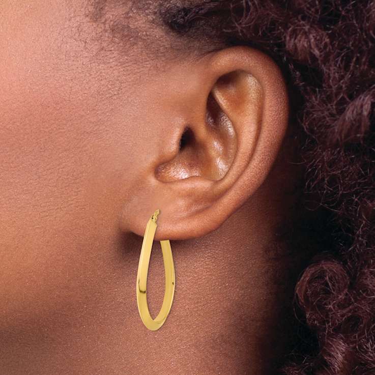 14k Yellow Gold Polished 1 1/16" Knife Edge Teardrop Shape Hoop Earrings