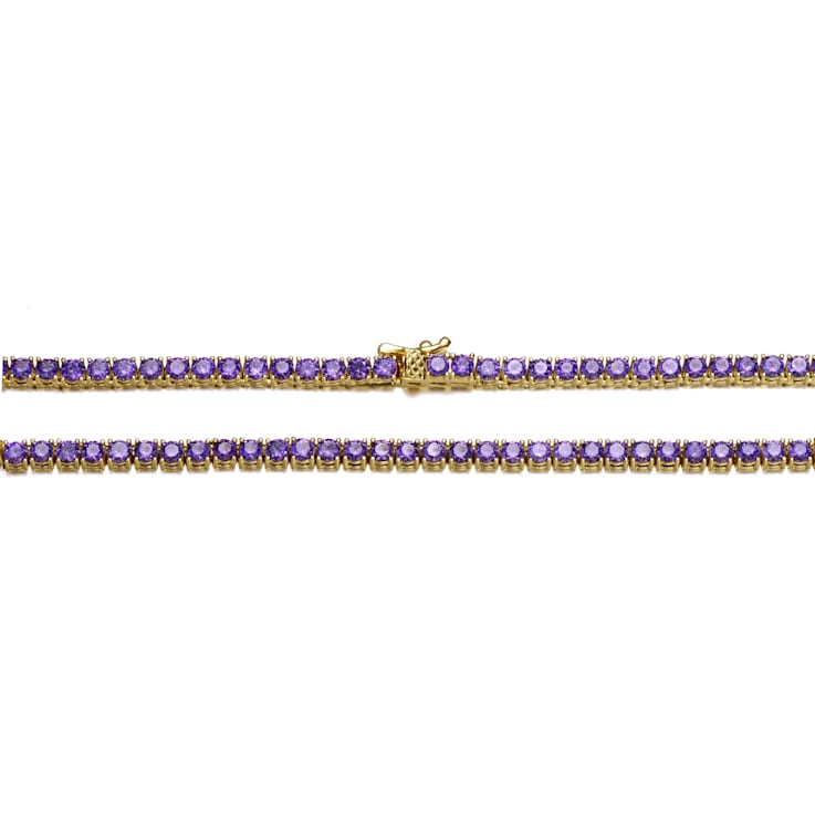 Amethyst Color CZ Tennis Necklace In 14K Gold Over Sterling Silver