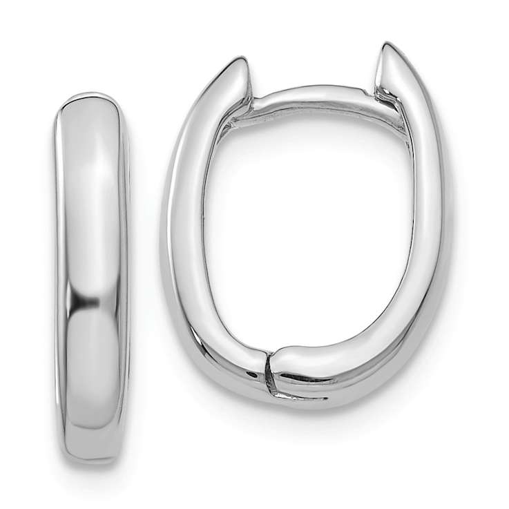 Rhodium Over 14k White Gold 1/2" Oval Hinged Hoop Earrings