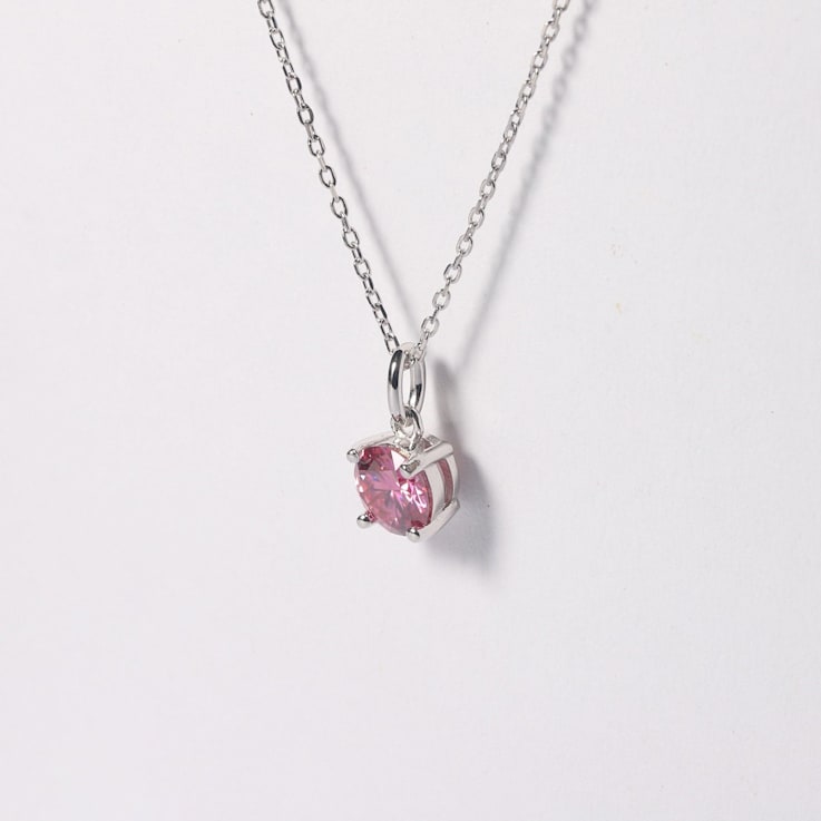 Pink Moissanite Sterling Silver Solitaire Pendant With Chain, 0.50ct
