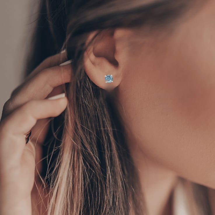 Blue Moissanite Sterling Silver Solitaire Minimalist Stud Earrings