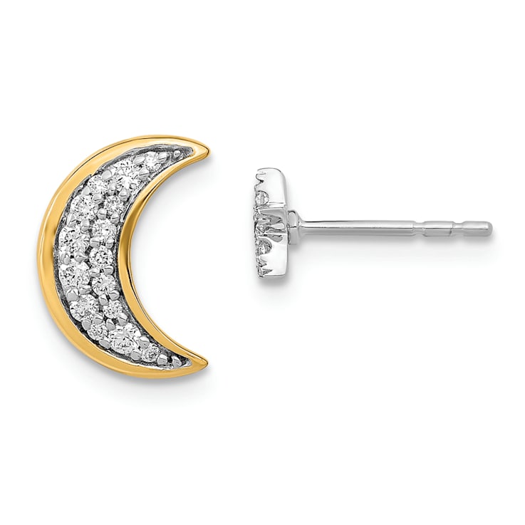 14K White Gold and 14K Yellow Gold Moon and Star Diamond Mis-match Stud Earrings