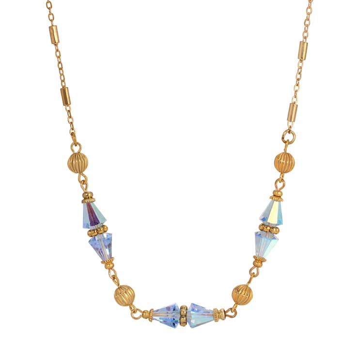 Yellow Base Metal Teardrop Glass Bead Collar Necklace 16 inch