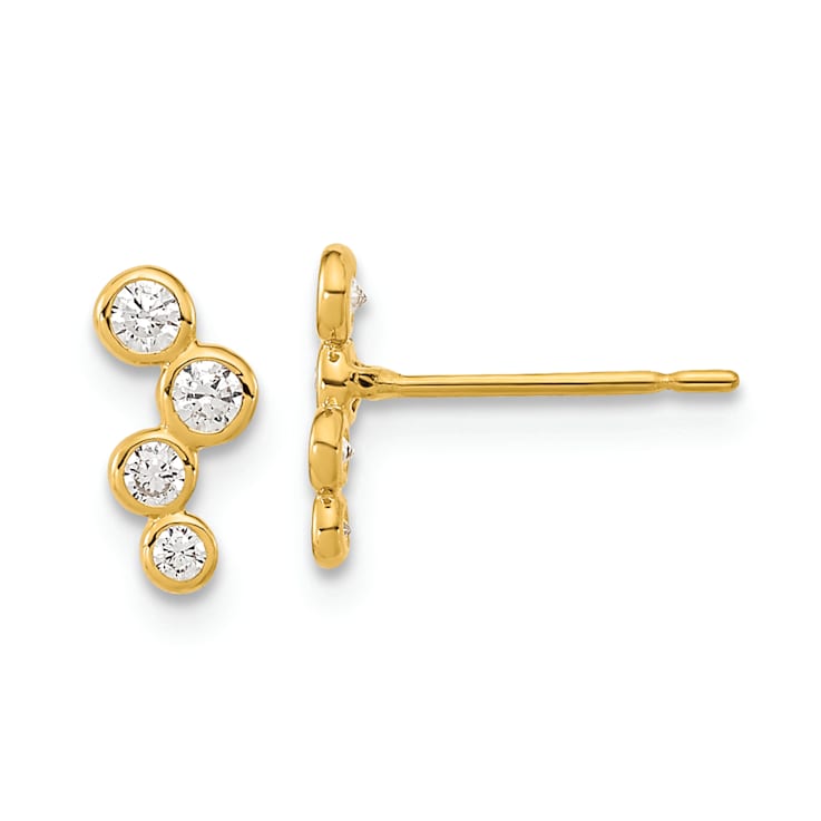 14K Yellow Gold 4 Cubic Zirconia Bezel Set Post Earrings