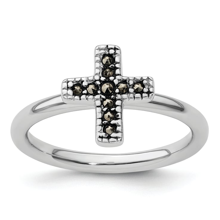 Rhodium Over Sterling Silver Stackable Expressions Marcasite Cross Ring