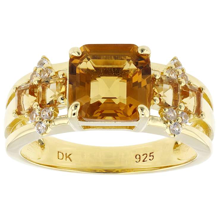 Citrine And White Zircon Ring In 18K Gold Over Sterling Silver 2.73ctw