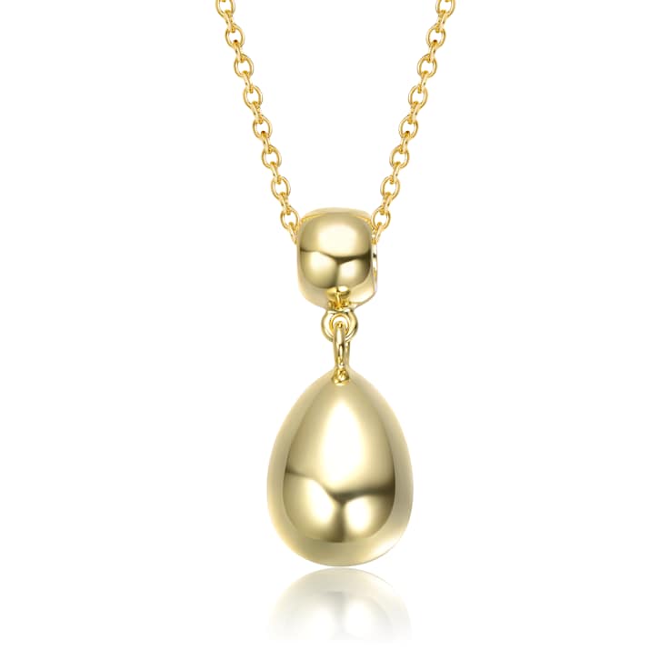 Double Bead Drop Pendant Necklace In 14K Gold Over Brass