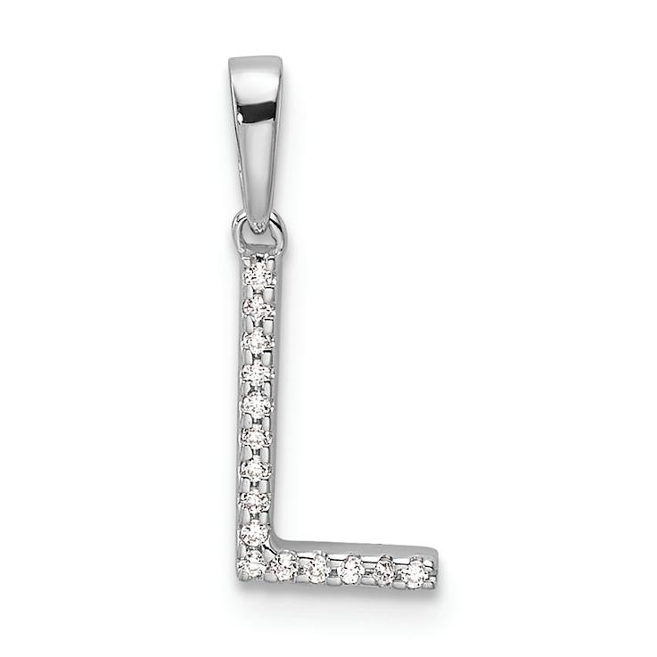 Rhodium Over 14k White Gold Diamond Letter L Initial Pendant