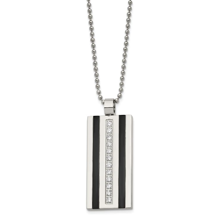 White Cubic Zirconia Stainless Steel Black IP-plated Men's Pendant With Chain