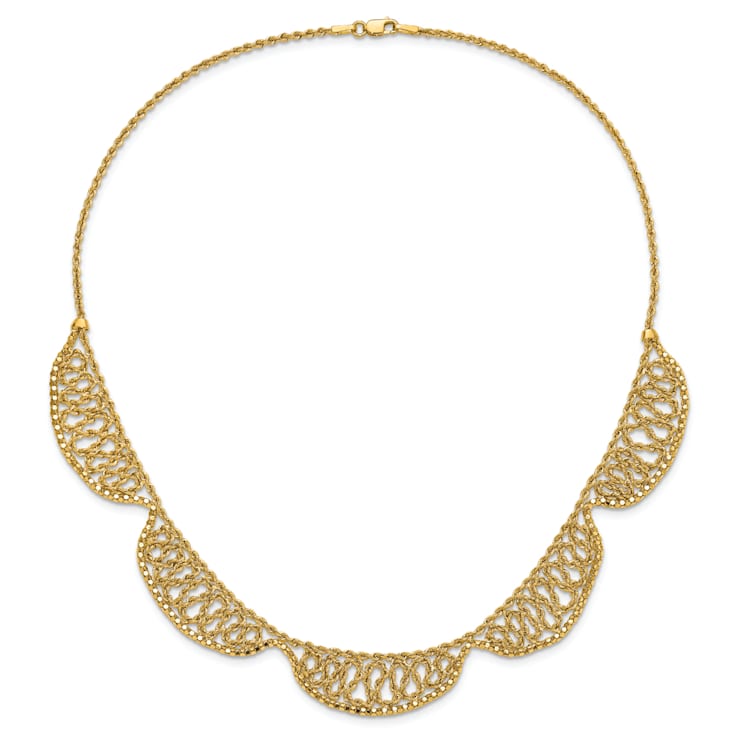 14K Yellow Gold Polished and Diamond-cut Fancy 17-inch Necklace