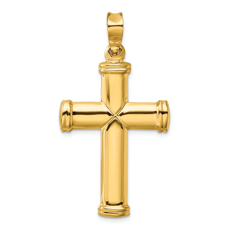 14k Yellow Gold 3D Polished Stamping Cross Pendant