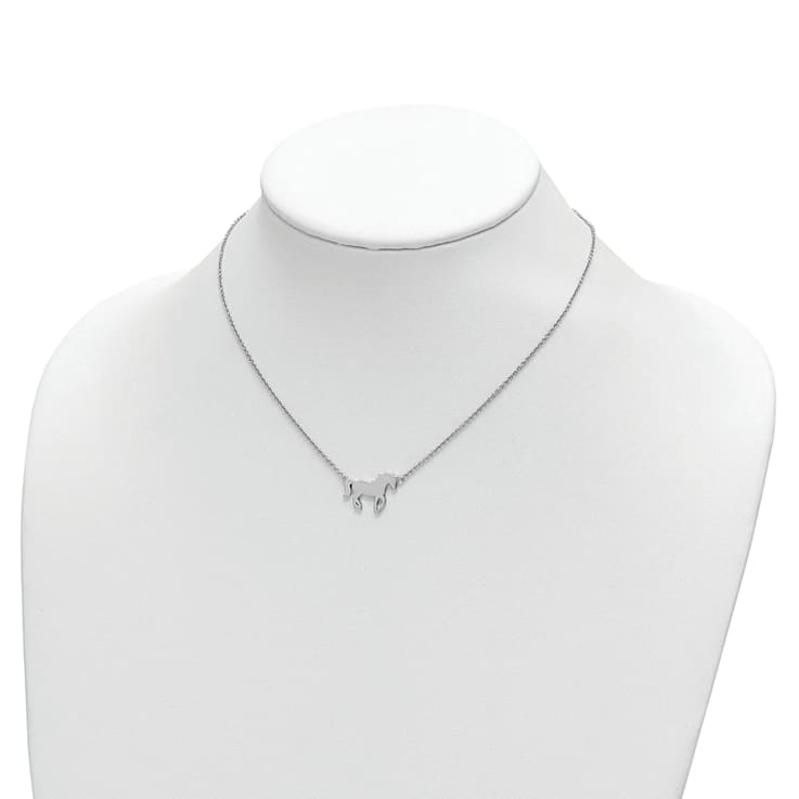 Rhodium Over Sterling Silver Polished Horse with 2-inch Extension Necklace