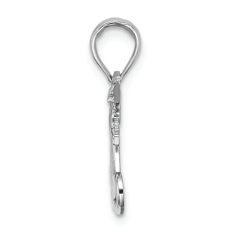 Rhodium Over 14k White Gold Mom with 2 Angels Holding Heart Charm