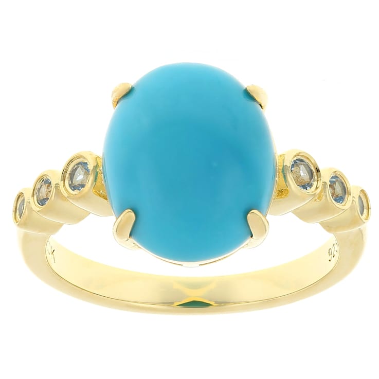 Turquoise And Blue Topaz Oval Ring In 18K Gold Over Sterling Silver 0.13ctw