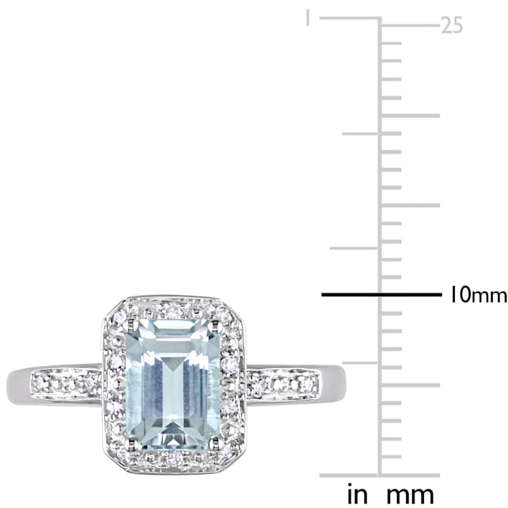 Aquamarine and Diamond 10K White Gold Ring 1ctw