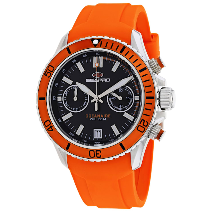 Seapro Men's Thrash Black Dial, Orange Bezel, Orange Silicone Watch