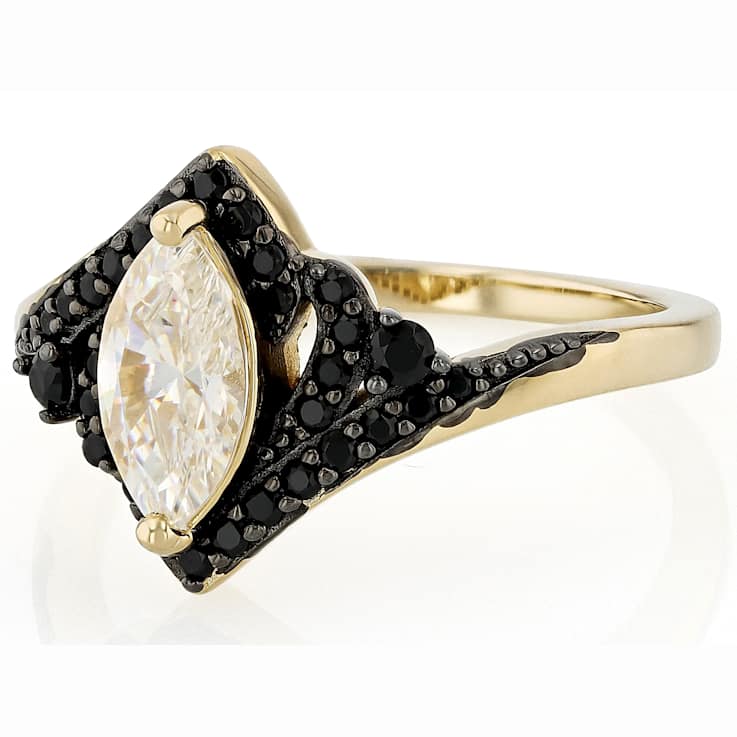 Diamond Simulant Marquise And Black Spinel Ring In 18K Gold Over
Sterling Silver 1.81ctw