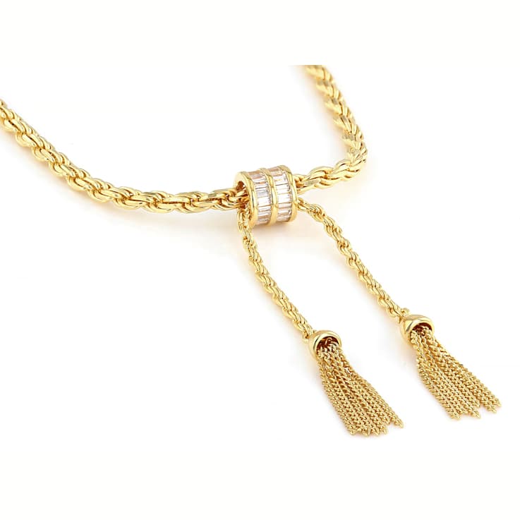 CZ Tassel Chain Necklace In 18K Gold Over Sterling Silver 1.28ctw