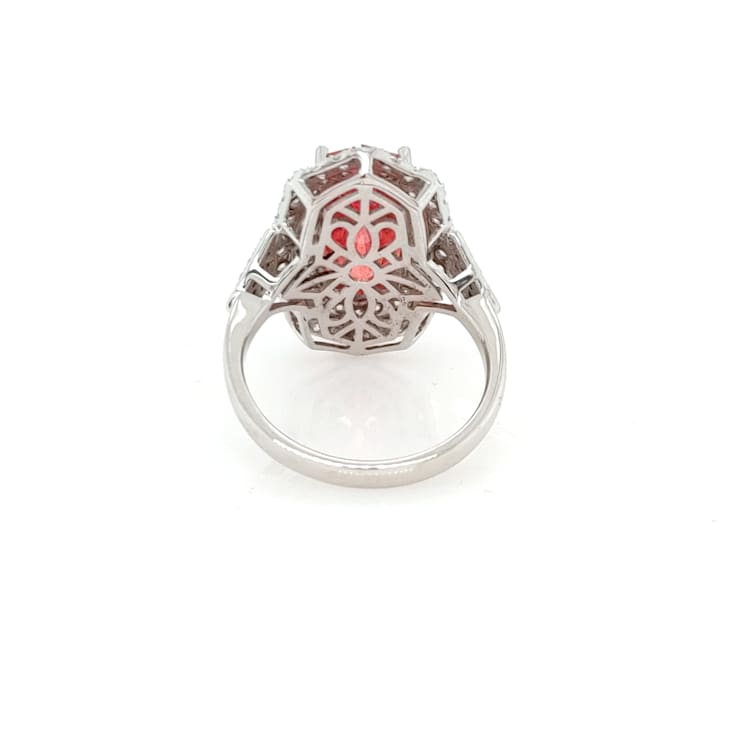 6.20 Cts Rhodochrosite and 1.14 Cts Diamond Ring in 14K WG