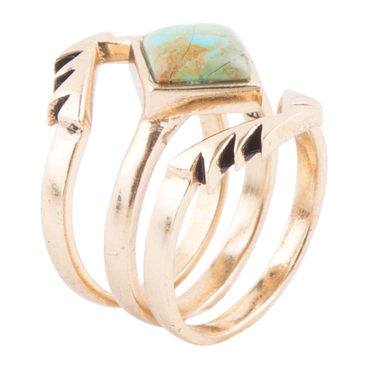 Barse Jewelry Blue Turquoise Gold Tone Aztec Ring Set of 3