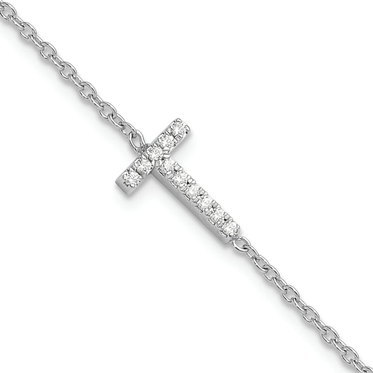 Rhodium Over 14k White Gold Diamond Sideways Letter T Bracelet