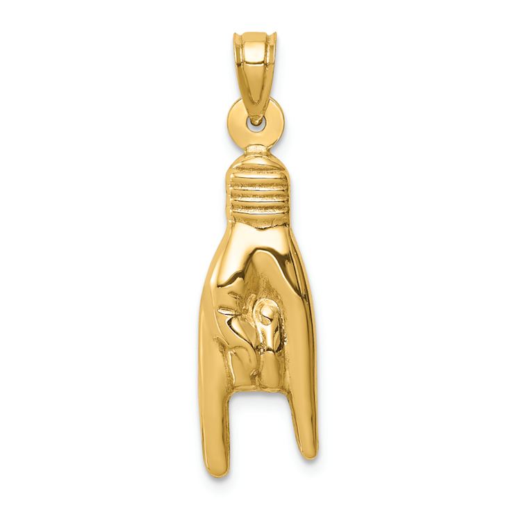 14k Yellow Gold 3D Textured Rock On Sign Charm