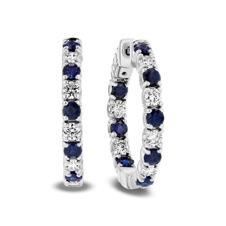 3.58ctw Sapphire and Diamond Hoop Earrings in 14k White Gold