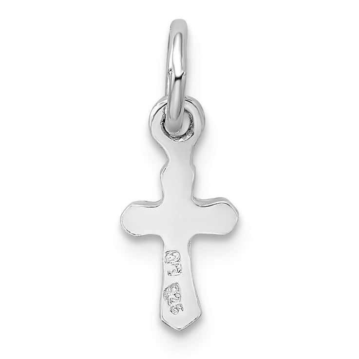 Rhodium Over Sterling Silver Child's October Pink Preciosca Crystal
Cross Pendant