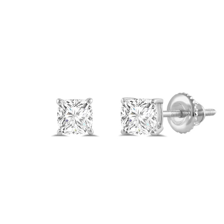 White Cubic Zirconia 14k White Gold Studs With Velvet Gift Box 1.00ctw
