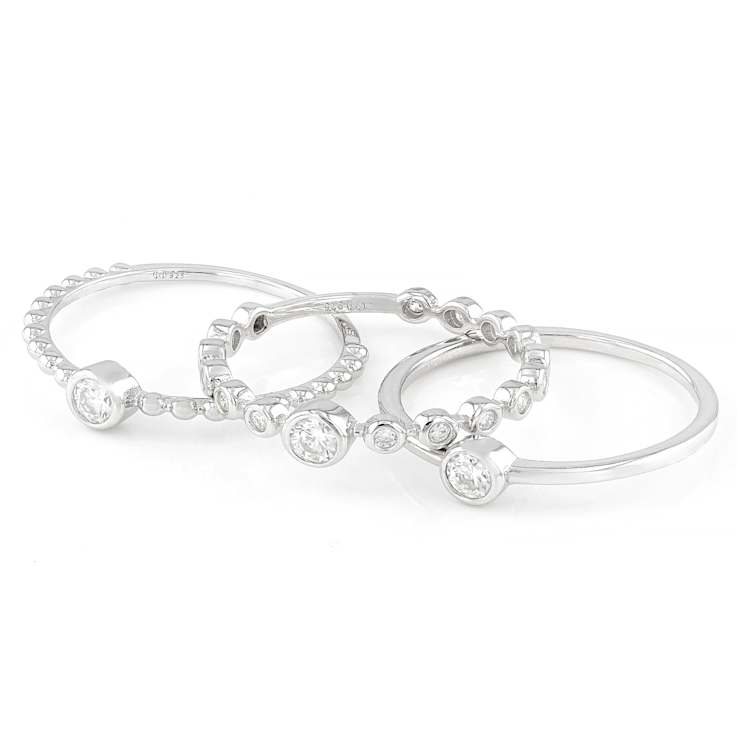 Moissanite Stackable Ring Set in Platinum-Enhnace Sterling Silver