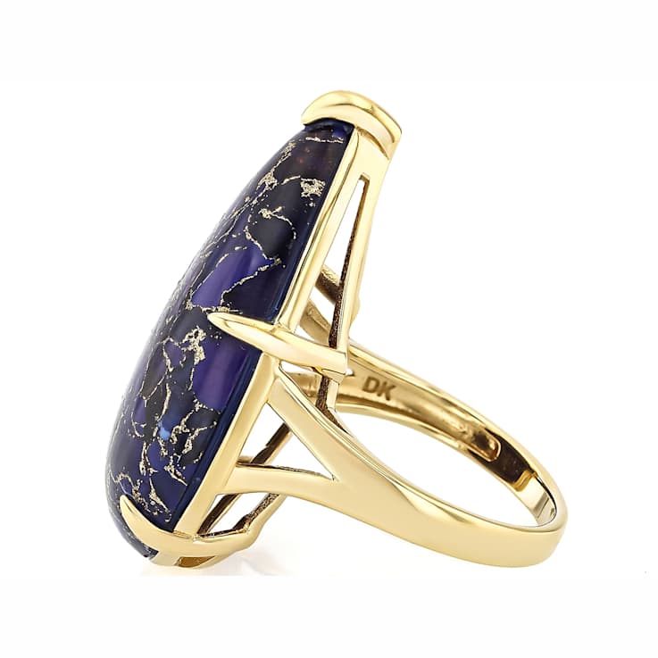 Purple Turquoise Large Oval Solitaire Ring In 18K Gold Over Sterling
Silver 30x20mm