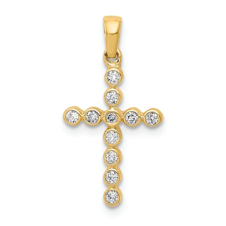14K Yellow Gold Polished 1/10ct. Diamond Cross Pendant