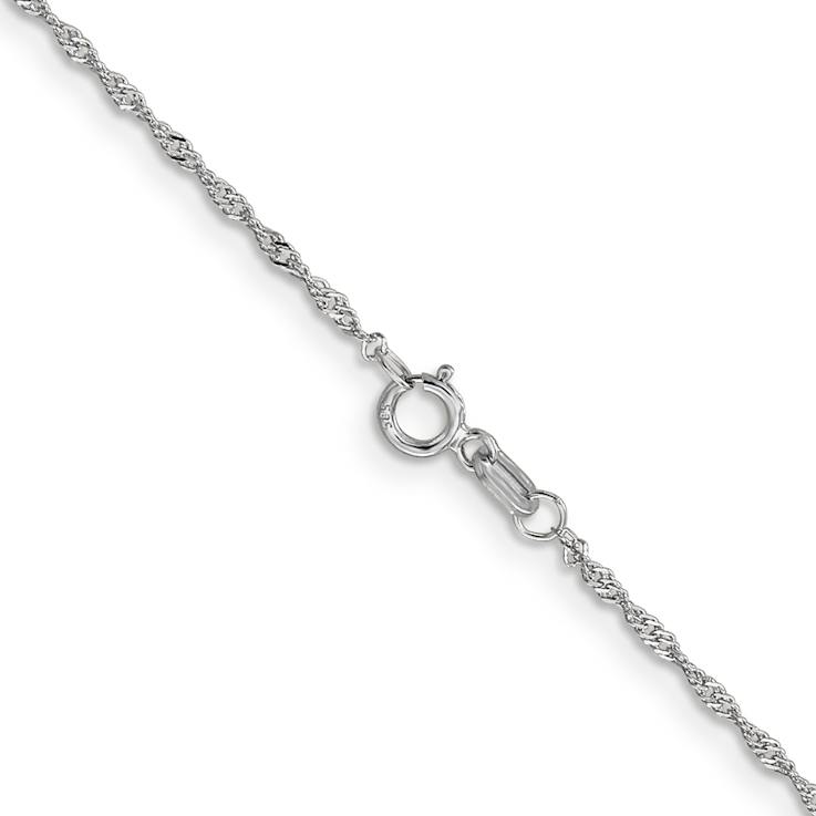 Rhodium Over 14k White Gold 1.1mm Solid Singapore 14 Inch Chain