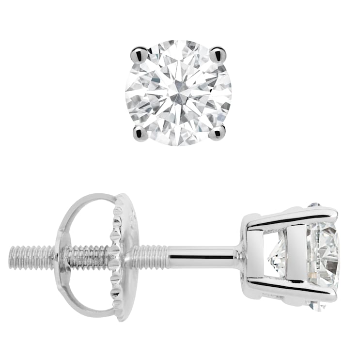 White Cubic Zirconia 14k White Gold Studs With Velvet Gift Box 1.00ctw