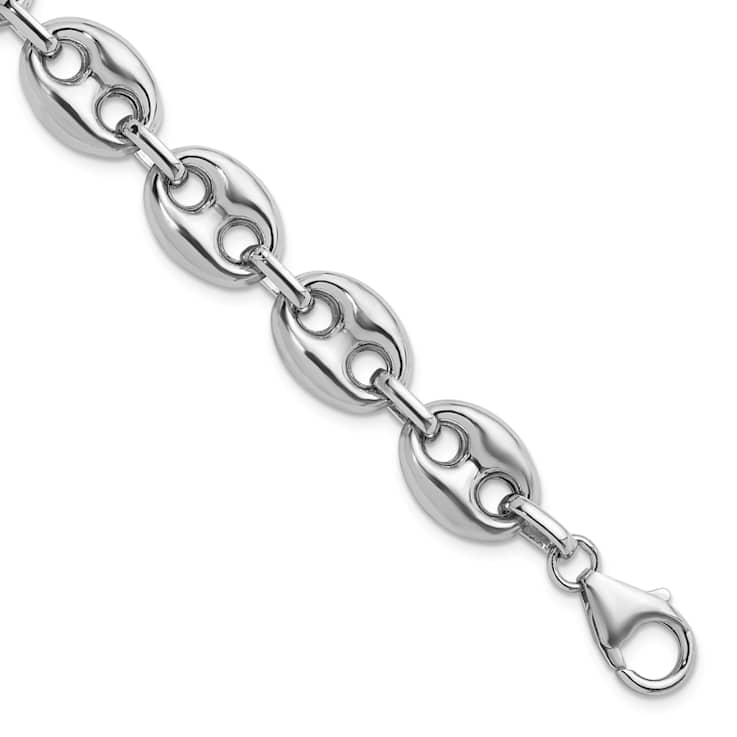 Rhodium Over Sterling Silver 11.8mm Puffed Mariner 7.5 Inch Chain Bracelet