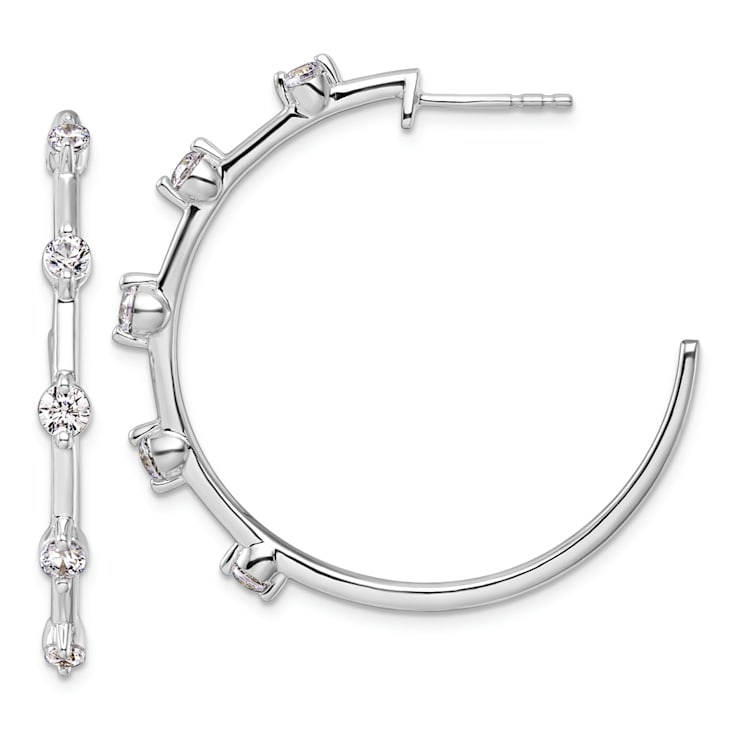 Rhodium Over 14K White Gold Lab Grown Diamond SI1/SI2, G H I, Hoop Earrings