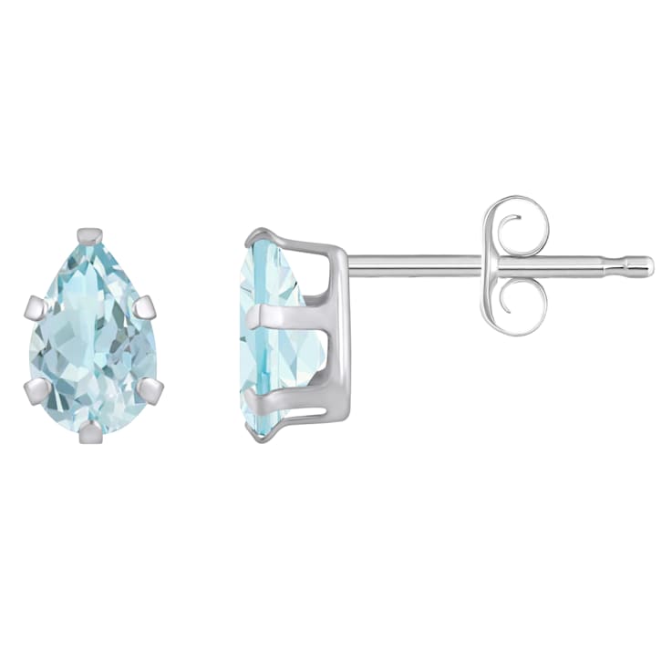 6x4mm Pear Shape Aquamarine Rhodium Over 10k White Gold Stud Earrings