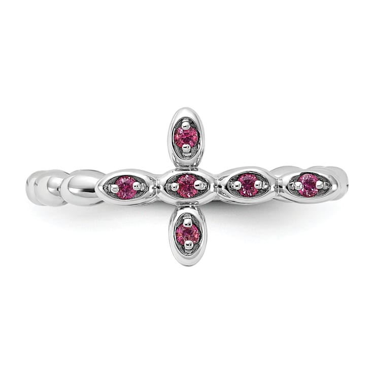 Rhodium Over Sterling Silver Stackable Expressions Cross Rhodolite Ring 0.11ctw