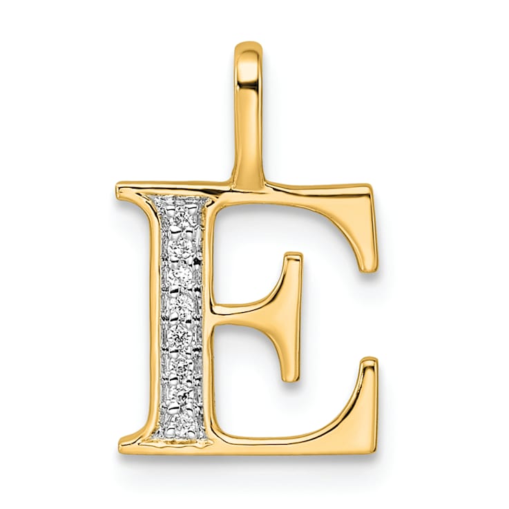 14K Yellow Gold Diamond Letter E Initial Pendant