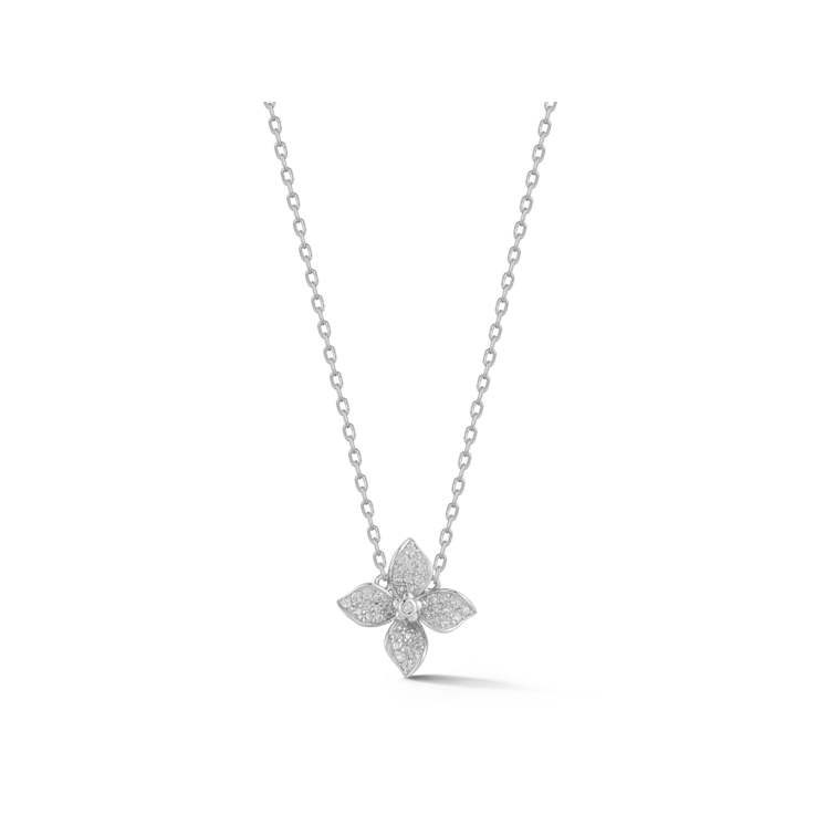 Sterling Statements Rhodium Over Sterling Silver Pave Flower Necklace
