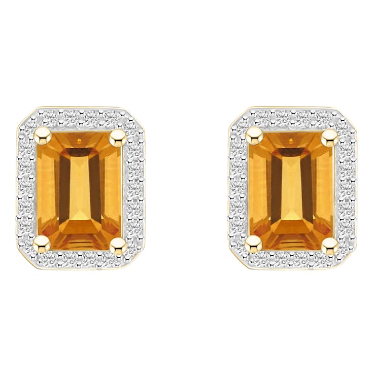 7x5mm Emerald Cut Citrine And Created White Sapphire 10k Yellow Gold
Halo Stud Earrings