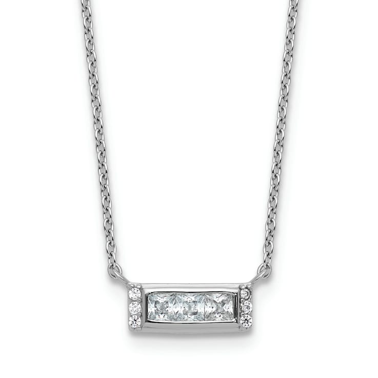 Rhodium Over Sterling Silver Polished Fancy Cubic Zirconia Bar Necklace