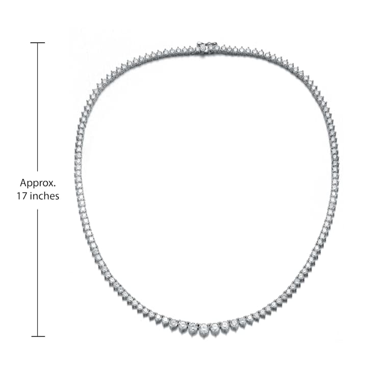Graduated CZ Tennis Necklace In White Rhodium Over Brass