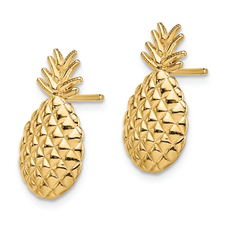 14K Yellow Gold Textured Pineapple Stud Earrings