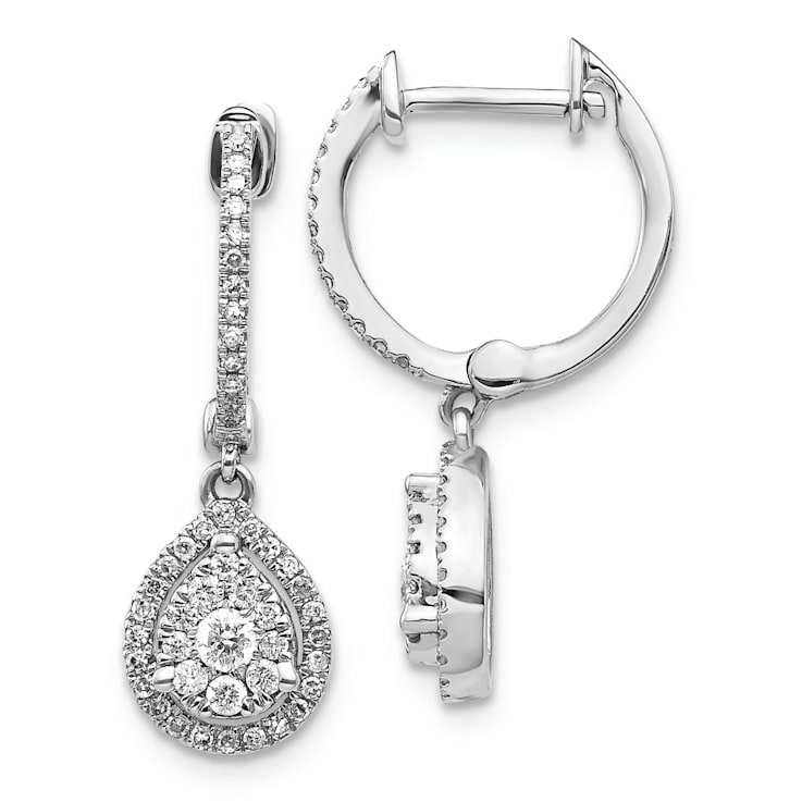 Rhodium Over 14K White Gold Lab Grown Diamond Teardrop Hinged Hoop Earrings