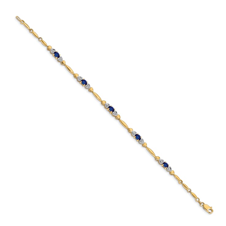 14k Yellow Gold and Rhodium Over 14k Yellow Gold Diamond and Sapphire Bracelet