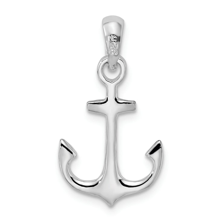 Rhodium Over Sterling Silver Polished 3D Anchor Pendant