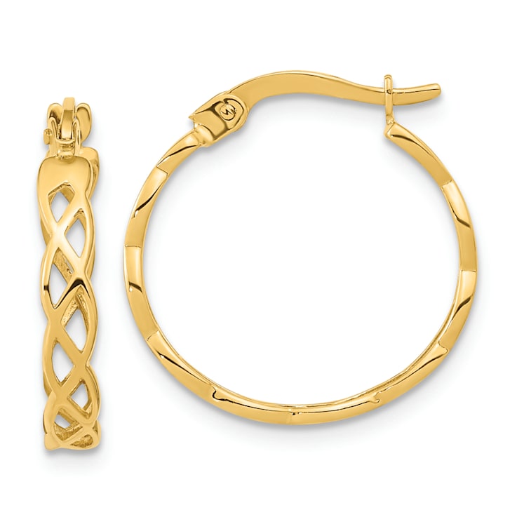 14k Yellow Gold Polished 11/16" Intertwined Filigree Hoop Earrings